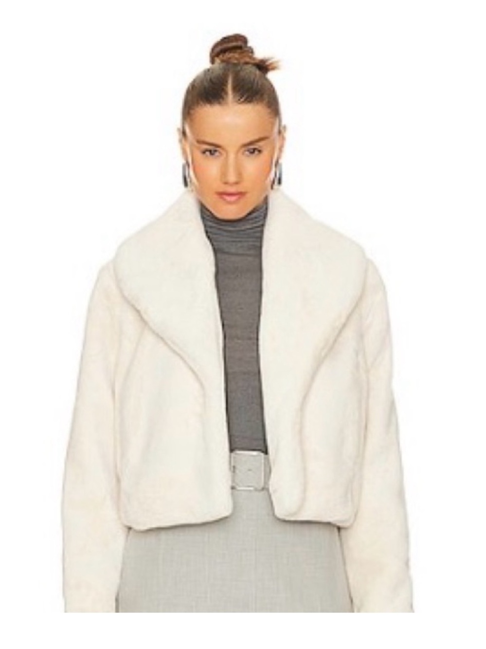 Blank NYC Ivory Faux Fur Cropped Teddy Jacket